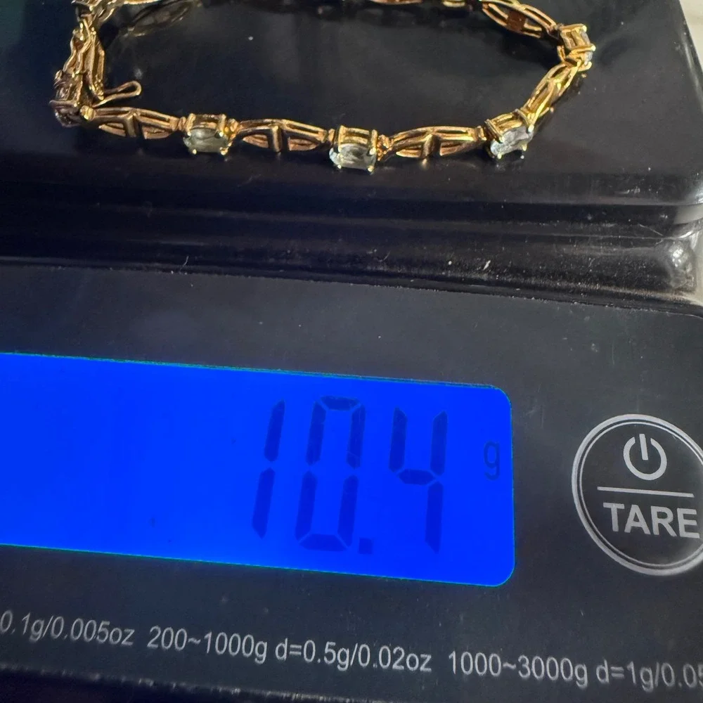 Tennis Bracelet Gold Tone Blue Stone 925 Sterling Silver JJT 7